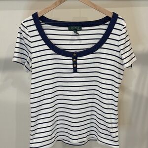 Ralph Lauren Navy and White Striped Short Sleeve Tee
